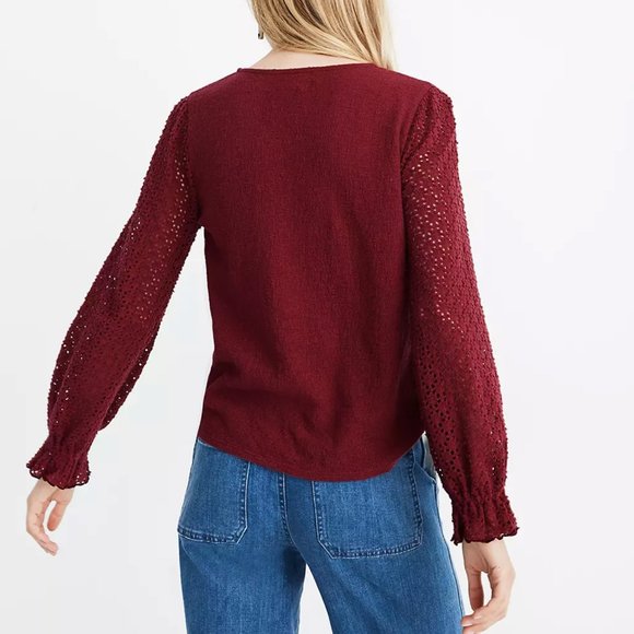 Madewell Texture & Thread Eyelet Mix Ruffle-Sleeve Top Black Size Extra Large - Picture 11 of 11